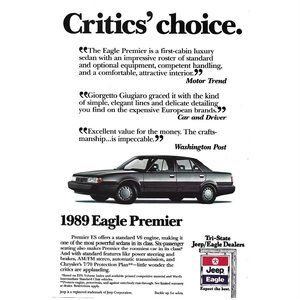 Jeep Eagle Premier Sedan Auto 1989 Vintage Print Ad 9 inch Tall